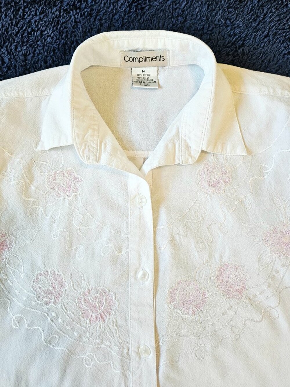 Compliments Vintage 70's 80's 90's Women's Blouse Shirt Floral Embroidery Size M